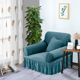 NNEAGS 1-Seater Blue Sofa Cover with Ruffled Skirt Couch Protector High Stretch Lounge Slipcover Home Decor