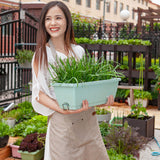 NNEAGS 49.5cm Green Rectangular Planter Vegetable Herb Flower Outdoor Plastic Box with Holder Balcony Garden Decor Set of 3