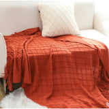 NNEAGS 2X Red Diamond Pattern Knitted Throw Blanket Warm Cozy Woven Cover Couch Bed Sofa Home Decor with Tassels
