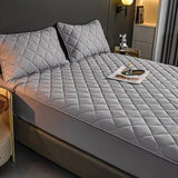 NNEAGS Grey 153cm Wide Cross-Hatch Mattress Cover Thick Quilted Stretchable Bed Spread Sheet Protector with Pillow Covers
