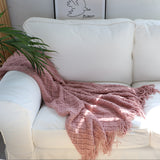 NNEAGS 2X  Pink Diamond Pattern Knitted Throw Blanket Warm Cozy Woven Cover Couch Bed Sofa Home Decor with Tassels