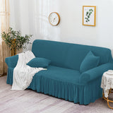 NNEAGS 3-Seater Blue Sofa Cover with Ruffled Skirt Couch Protector High Stretch Lounge Slipcover Home Decor