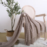 NNEAGS 2X Coffee Diamond Pattern Knitted Throw Blanket Warm Cozy Woven Cover Couch Bed Sofa Home Decor with Tassels