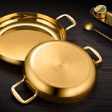 NNEAGS 28cm Flat Base Seafood Dry Pot in Elegant Gold Color with Durable for Kitchen Essential