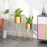 NNEAGS 2X 70cm Gold Metal Plant Stand with Gold Flower Pot Holder Corner Shelving Rack Indoor Display