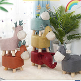 NNEAGS 2X Grey Children Bench Deer Character Round Ottoman Stool Soft Small Comfy Seat Home Decor
