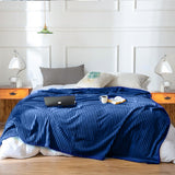 NNEAGS 2X Blue Throw Blanket Warm Cozy Striped Pattern Thin Flannel Coverlet Fleece Bed Sofa Comforter