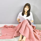 NNEAGS Pink Tassel Fringe Knitting Blanket Warm Cozy Woven Cover Couch Bed Sofa Home Decor
