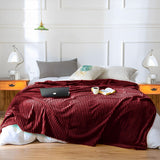 NNEAGS 2X Burgundy Throw Blanket Warm Cozy Striped Pattern Thin Flannel Coverlet Fleece Bed Sofa Comforter