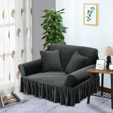 NNEAGS 2-Seater Dark Grey Sofa Cover with Ruffled Skirt Couch Protector High Stretch Lounge Slipcover Home Decor