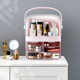 NNEAGS 3 Tier Pink Countertop Makeup Cosmetic Storage Organiser Skincare Holder Jewelry Storage Box with Handle