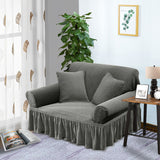NNEAGS 2-Seater Grey Sofa Cover with Ruffled Skirt Couch Protector High Stretch Lounge Slipcover Home Decor