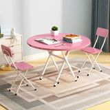NNEAGS Pink Dining Table Portable Round Surface Space Saving Folding Desk Home Decor