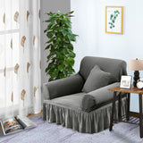 NNEAGS 1-Seater Grey Sofa Cover with Ruffled Skirt Couch Protector High Stretch Lounge Slipcover Home Decor