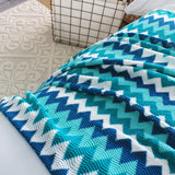 NNEAGS 2X 170cm Blue Zigzag Striped Throw Blanket Acrylic Wave Knitted Fringed Woven Cover Couch Bed Sofa Home Decor