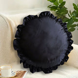 NNEAGS 2X 45X Butterfly Black Vintage Lotus Leaf Edge Round Throw Pillow