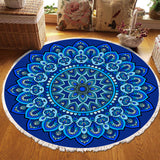 NNEAGS 90cm Blue Mandala Round Carpet for Living Room Bedroom Anti-slip Doormat, Home Decor