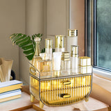 NNEAGS 2X 3 Tier Golden Yellow Multifunctional Countertop Cosmetic Storage Makeup Skincare Holder Jewelry Cabinet Bathroom Desk Drawer Vanity Organiser