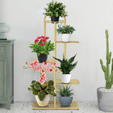 NNEAGS 2X 5 Tier 6 Pots Gold Metal Plant Stand Flowerpot Display Shelf Rack Indoor Home Office Decor