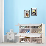NNEAGS 4 Tier 2 Column White Shoe Rack Organizer Sneaker Footwear Storage Stackable Stand Cabinet Portable Wardrobe with Cover