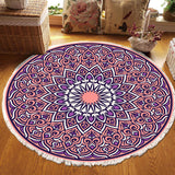 NNEAGS 2X 90cm Purple Mandala Round Carpet for Living Room Bedroom Anti-slip Doormat, Home Decor