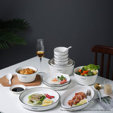 NNEAGS Diamond Pattern Ceramic Dinnerware Crockery Soup Bowl Plate Server Kitchen Home Decor Set of 8
