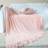 NNEAGS Pink Acrylic Knitted Throw Blanket Solid Fringed Warm Cozy Woven Cover Couch Bed Sofa Home Decor