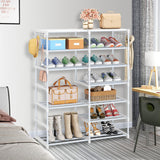 NNEAGS 12-Shelf Tier Shoe Storage Shelf Space-Saving Caddy Rack Organiser with Side Hooks White