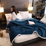 NNEAGS 2X Throw Blanket Warm Cozy Double Sided Thick Flannel Coverlet Fleece Bed Sofa Comforter Dark Blue
