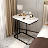 NNEAGS 30x50cm White Ceramic Sofa Side Square Mini Table w/ Black Metal Legs