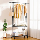 NNEAGS 2X 2-in-1 Organiser Clothes Shoe Rack Space-Saving Triangular Storage with Wheels Black