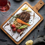 NNEAGS 33.5cm White Square Wooden Serving Tray Slate Steak Serving Platter Chopping Board Paddle Home Decor