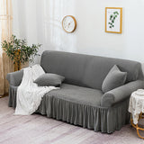 NNEAGS 3-Seater Grey Sofa Cover with Ruffled Skirt Couch Protector High Stretch Lounge Slipcover Home Decor
