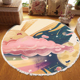 NNEAGS 120cm Round Tassels Carpet Sky Landscape Clouds Boho Circle Area Rugs, Home Decor
