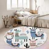NNEAGS 120cm Alpaca Cactus Pattern Rug Desert Animals Non-Slip Round Area Rugs for Living Room Dining Room