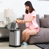 NNEAGS Foot Pedal Stainless Steel Rubbish Recycling Garbage Waste Trash Bin Rectangular Shape 12L Silver