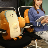 NNEAGS 2X 48cm Smiley Face Toast Bread Cushion Stuffed Car Seat Plush Cartoon Back Support Pillow Home Decor