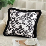 NNEAGS 2X 45cm Vintage Black Herringbone Pillowcase Set & Square Throw Pillow