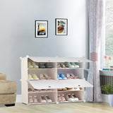 NNEAGS 4 Tier 2 Column White Shoe Rack Organizer Sneaker Footwear Storage Stackable Stand Cabinet Portable Wardrobe with Cover