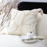NNEAGS 45cm Wabi-sabi Cream Flower Cover & Beige Velvet Leaf Ring Square Throw Pillow