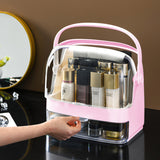 NNEAGS 2 Tier Pink Countertop Makeup Cosmetic Storage Organiser Skincare Holder Jewelry Storage Box with Handle