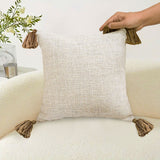 NNEAGS 50cm Beige Pillow Textured Throw Cover, Luxurious Rib Knit Ribbed Cotton Throw Pillow