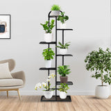 NNEAGS 2X 7 Tier 8 Pots Black Metal Plant Stand Flowerpot Display Shelf Rack Indoor Home Office Decor