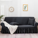 NNEAGS 3-Seater Dark Grey Sofa Cover with Ruffled Skirt Couch Protector High Stretch Lounge Slipcover Home Decor