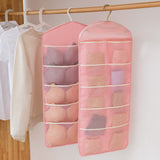 NNEAGS 2X Pink Double Sided Hanging Storage Bag Underwear Bra Socks Mesh Pocket Hanger Home Organiser