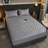NNEAGS Grey 183cm Wide Cross-Hatch Mattress Cover Thick Quilted Stretchable Bed Spread Sheet Protector with Pillow Covers