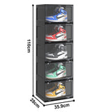 NNEAGS 2X 5 Tier Black Portable Shoe Organiser Sneaker Footwear Folding Plastic Bin Stackable Storage Box with Magnetic Door