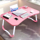 NNEAGS 2X Pink Portable Bed Table Adjustable Folding Mini Desk Notebook Stand Card Slot Holder with Cup-Holder Home Decor
