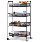 NNEAGS 4 Tier Steel Black Bee Mesh Kitchen Cart Multi-Functional Shelves Portable Storage Organizer with Wheels
