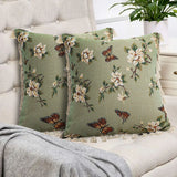 NNEAGS 2X 45cm Matcha Green French Vintage Butterfly Loves Flowers Tassel Throw pillow